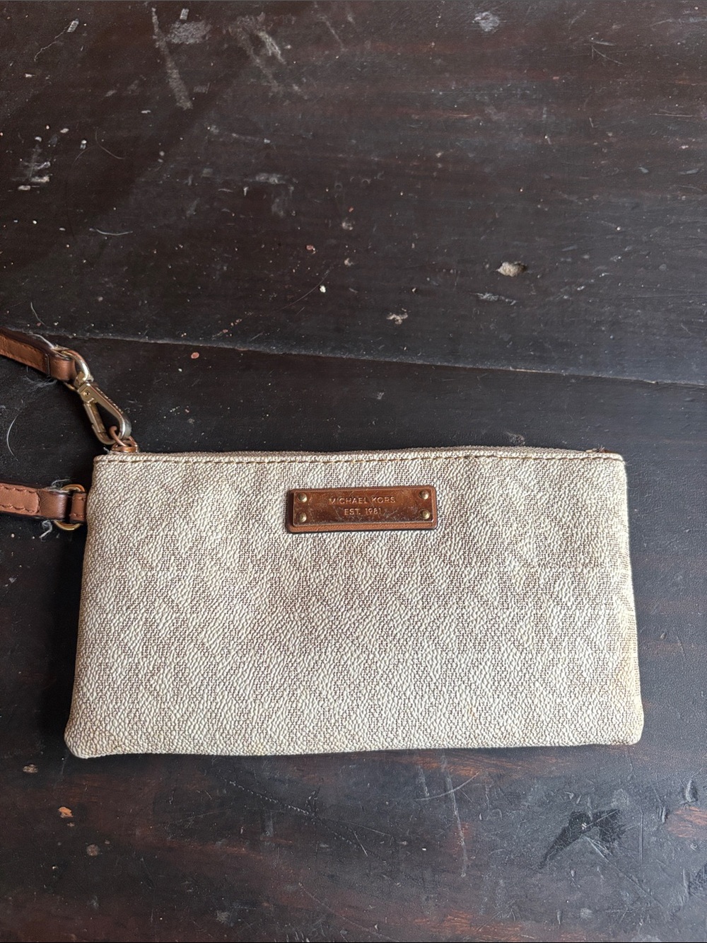 Michael Kors Tan Beige Wristlet Clutch with Leather Trim